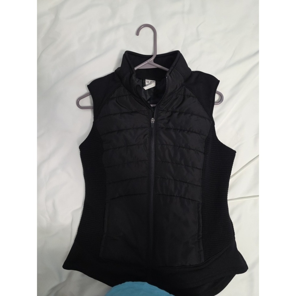 Tek Gear Womens Black Hybrid Puffer Vest Quilted Full Zip Activewear Size M